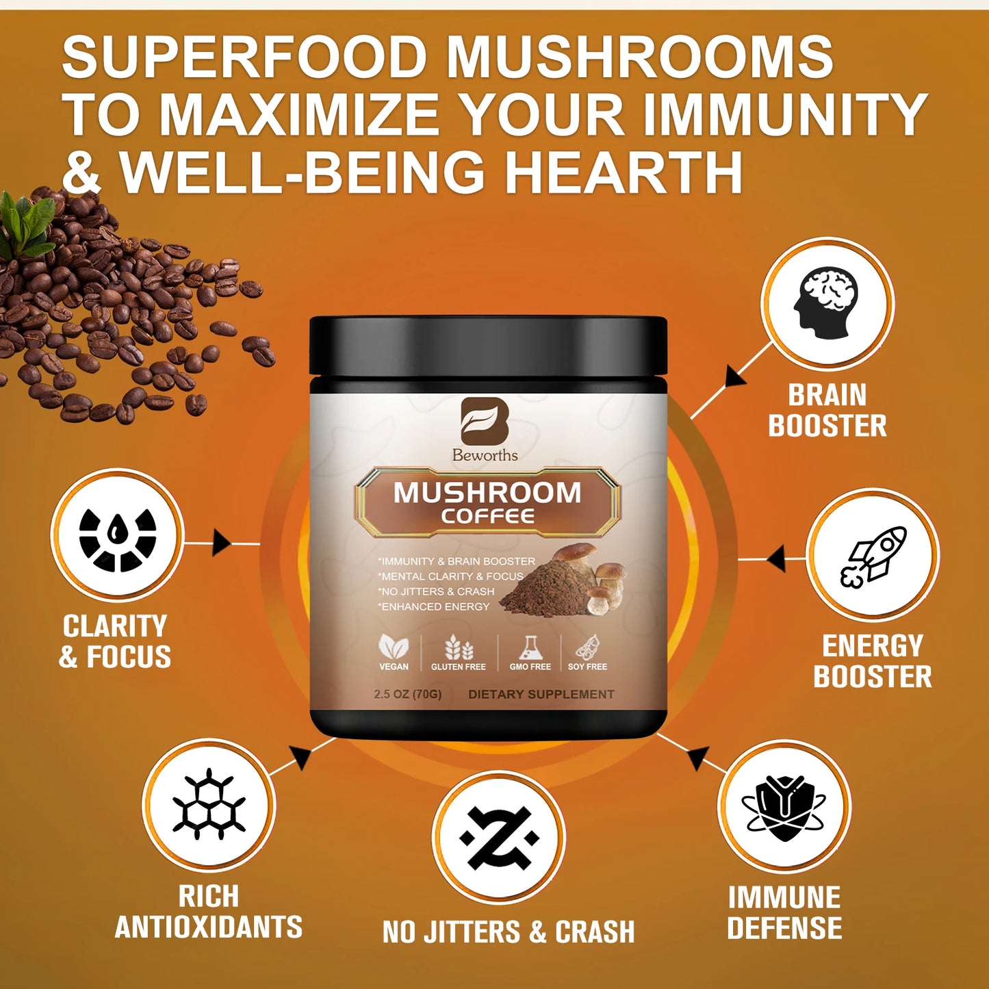 10 in 1 Mushroom Coffee Mixed Reishi & Lion's Mane